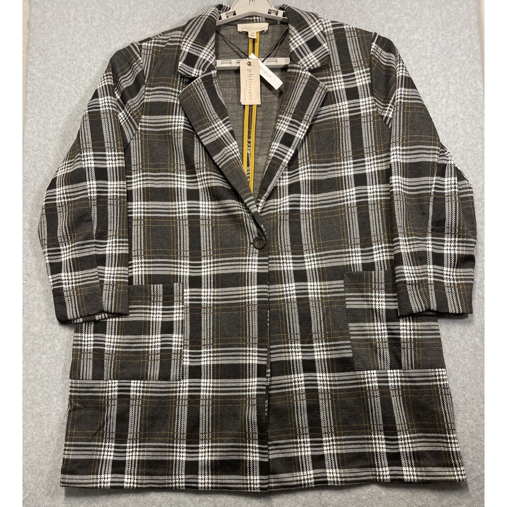 Philosophy Womens Black White Plaid Long Sleeve Blazer Office Wear Work Sz 2XL